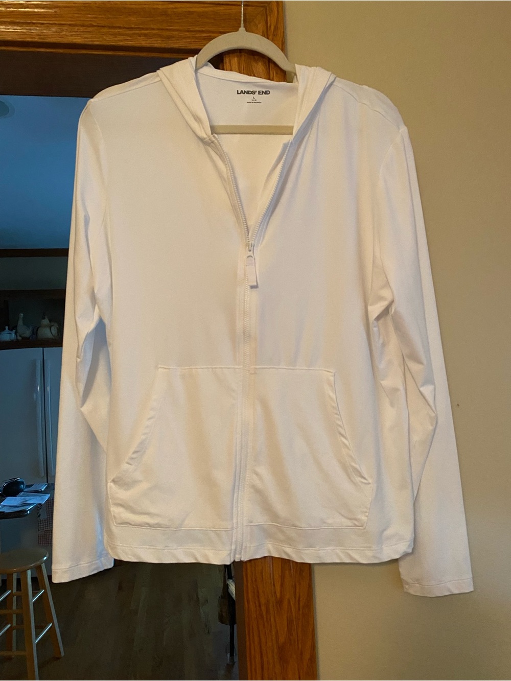 Lands' End Women's White Zip Hoodie Jacket with Front Pockets size L 14-16